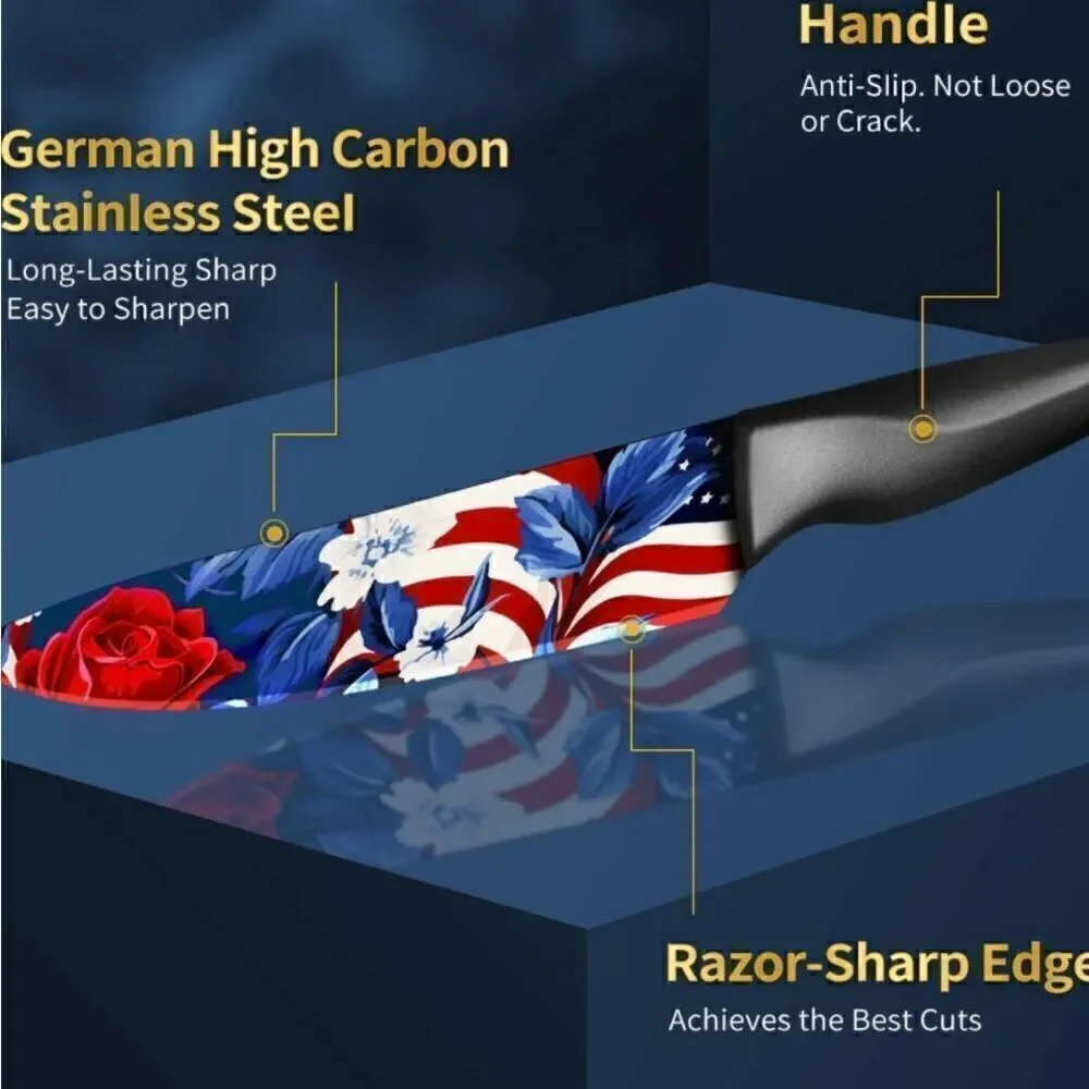 Patriotic Knife Set 6 Piece Kitchen Knife Set German Stainless Steel Unique Gift
